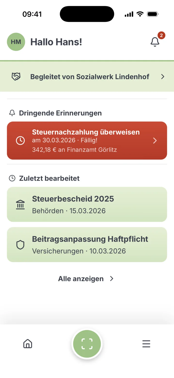 Durchblick App, Startbildschirm