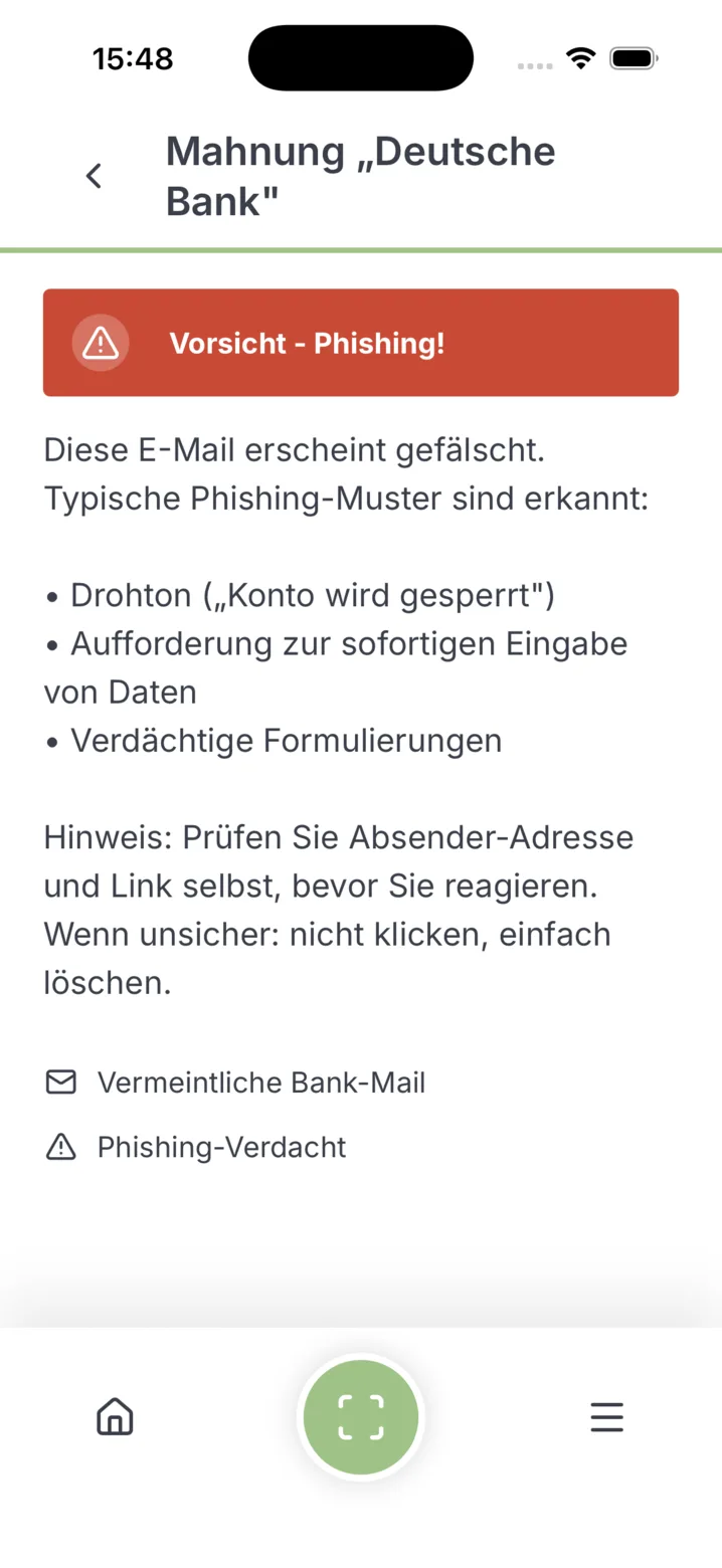 Warnung vor einer Phishing-Mail