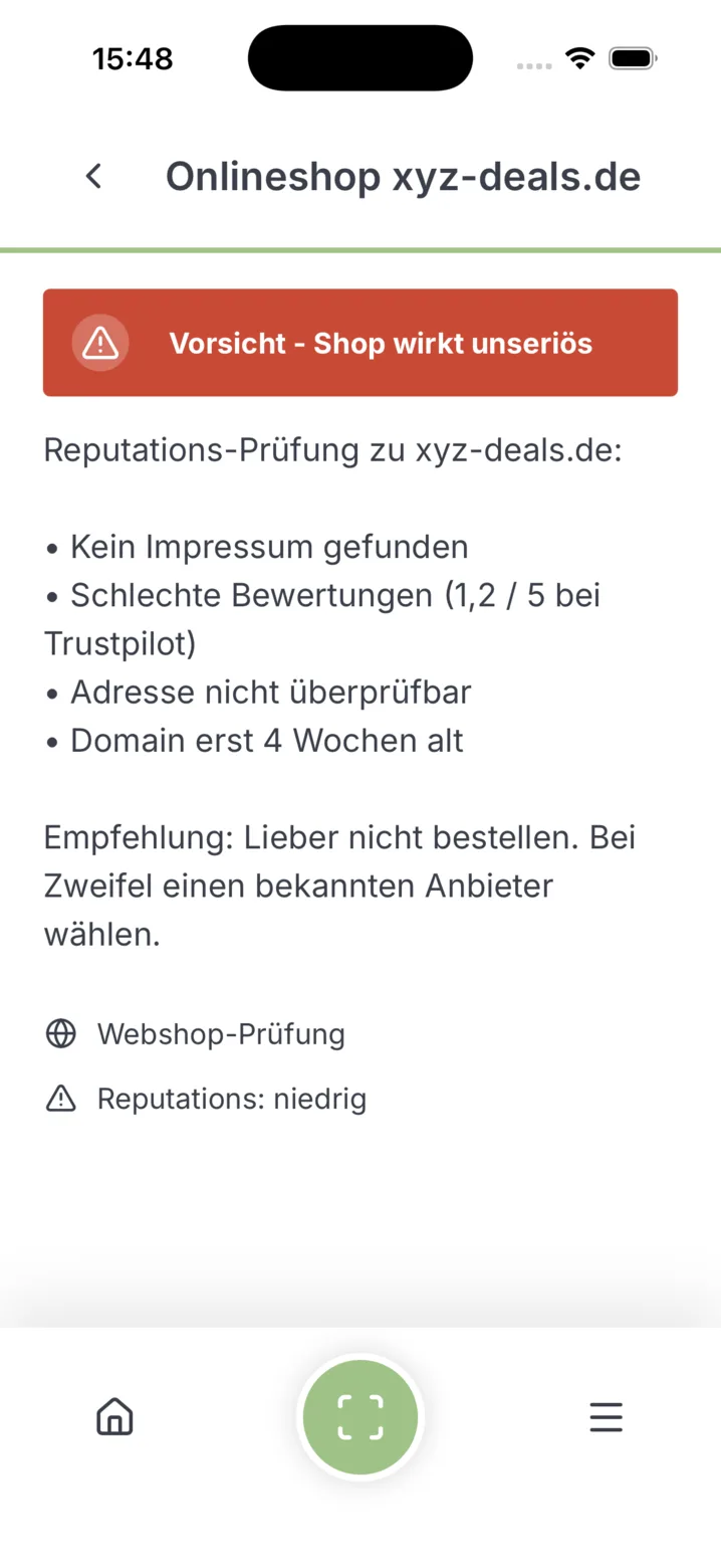 Reputationsprüfung eines Onlineshops