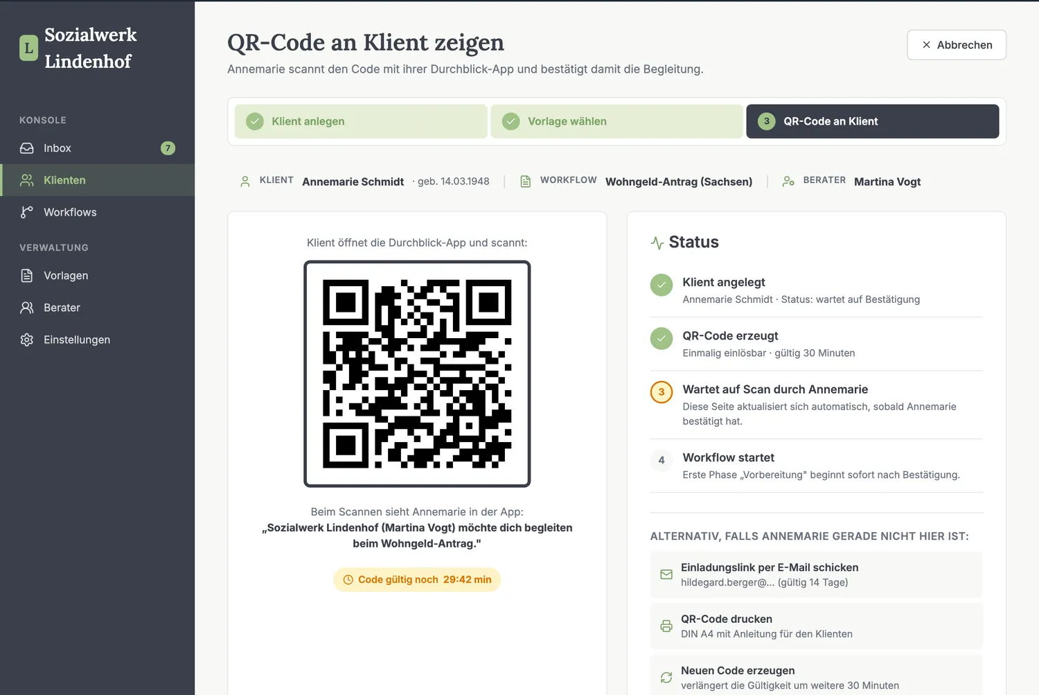 Onboarding eines neuen Klienten